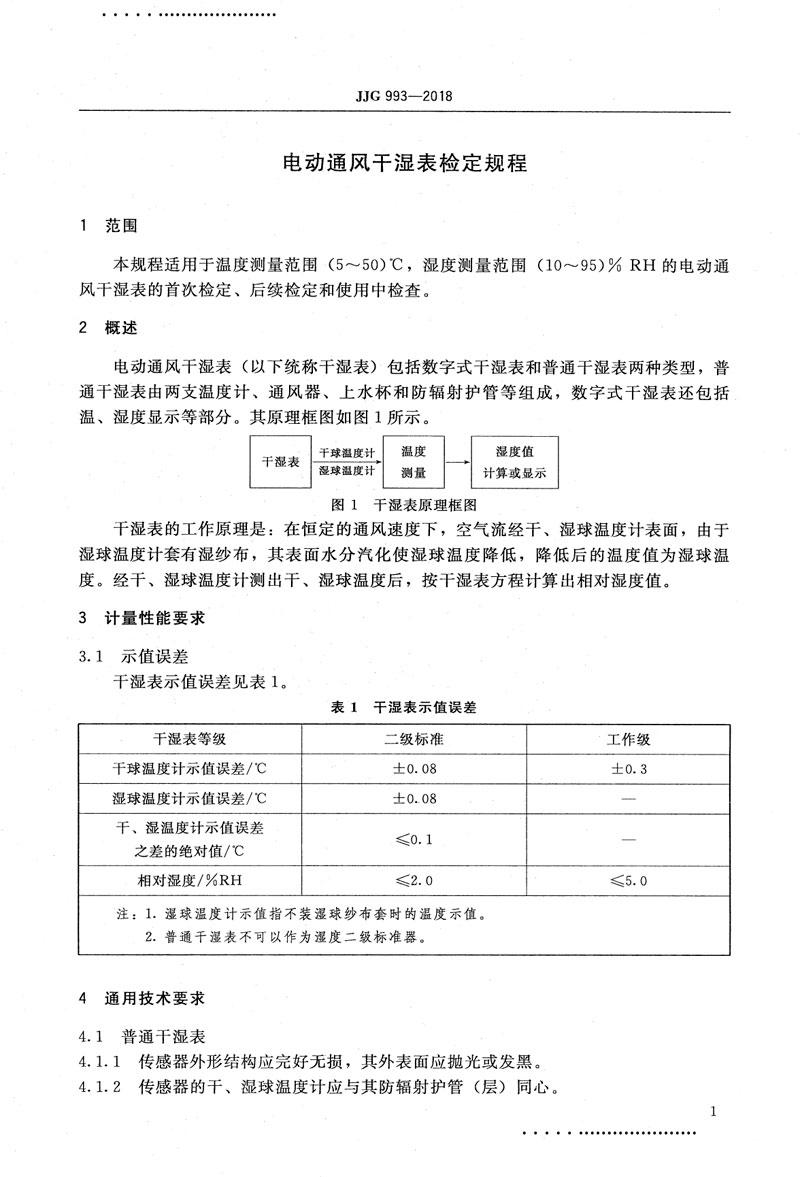 JJG993-2018電動(dòng)通風(fēng)干濕表檢定規程